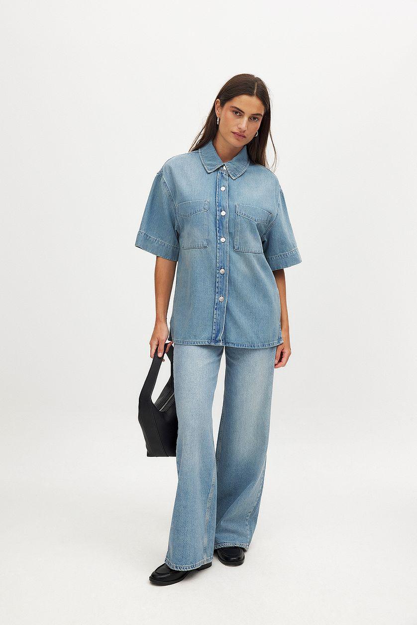 Short Sleeve Denim Shirt Product Image