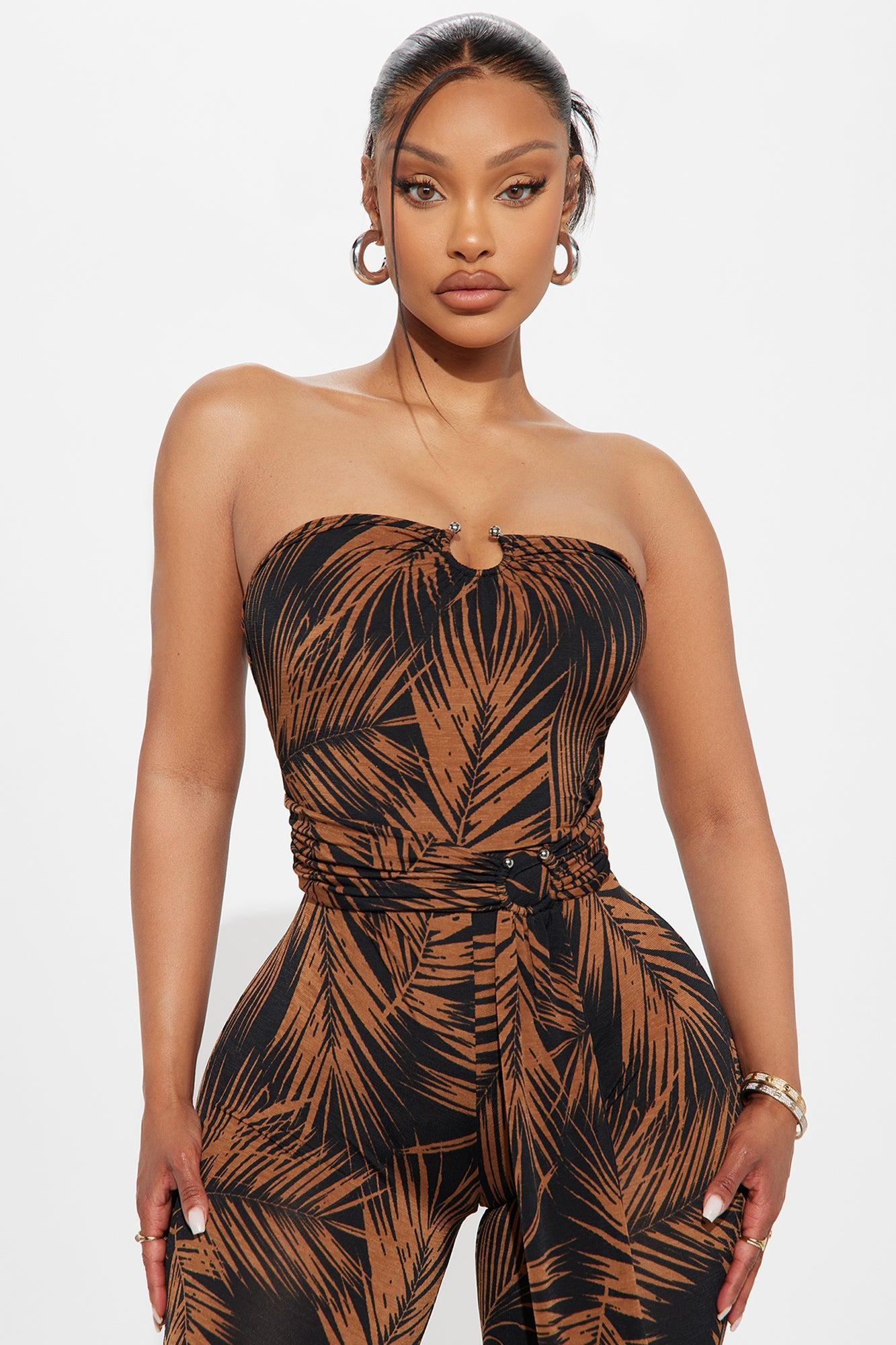 Being Shady Tropical Jumpsuit - Camel/combo Female Product Image