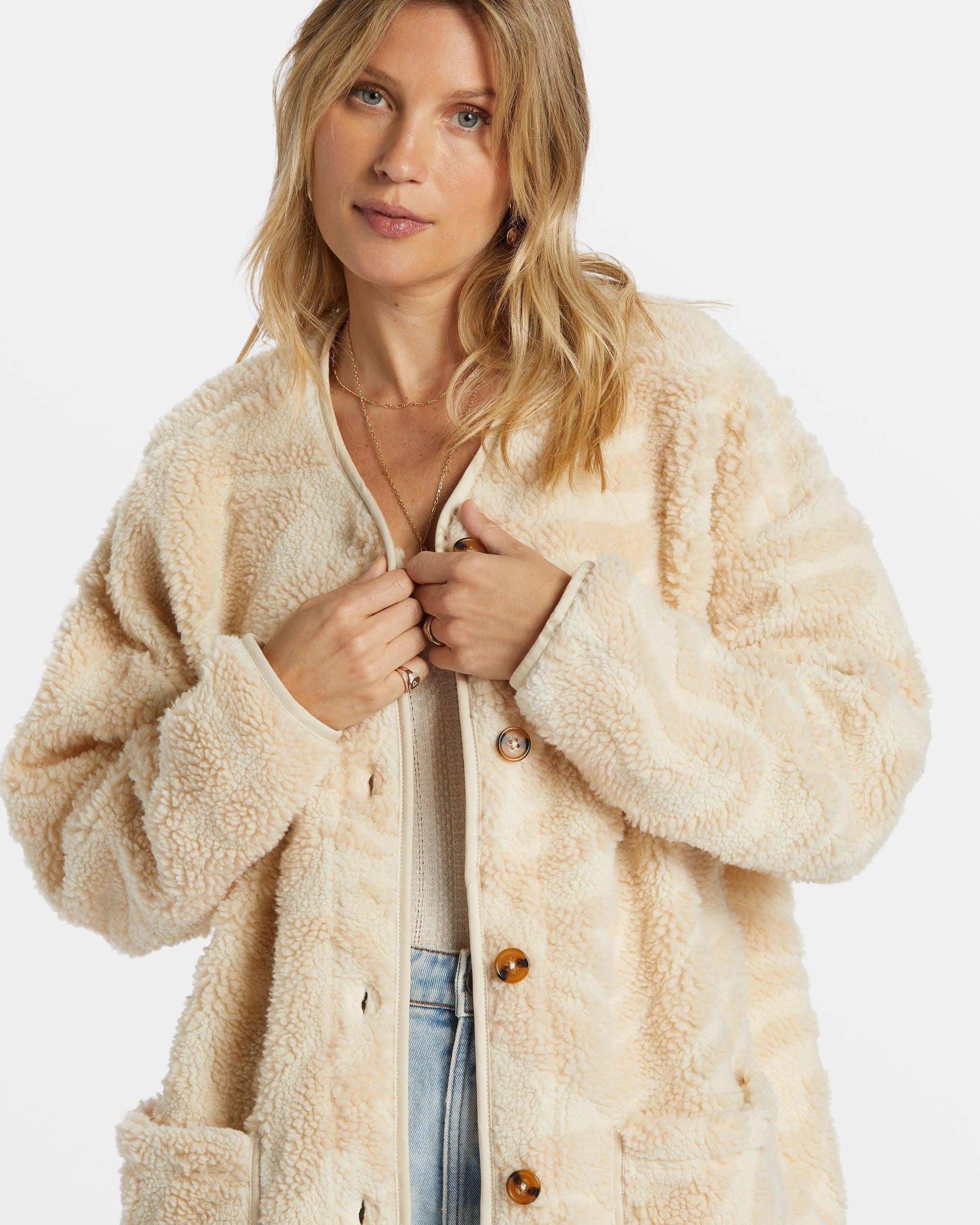 Fireside Cozy Buttoned Fleece Jacket - White Cap Female Product Image