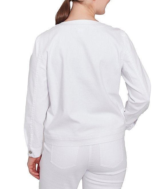 Ruby Rd. Embroidered Round Neck Long Sleeve Button-Front Denim Jacket Product Image