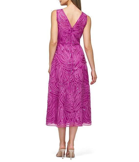 JS Collections Capri V-Back Sleeve Sequin Embroidered Soutache Fit & Flare Midi Dress Product Image
