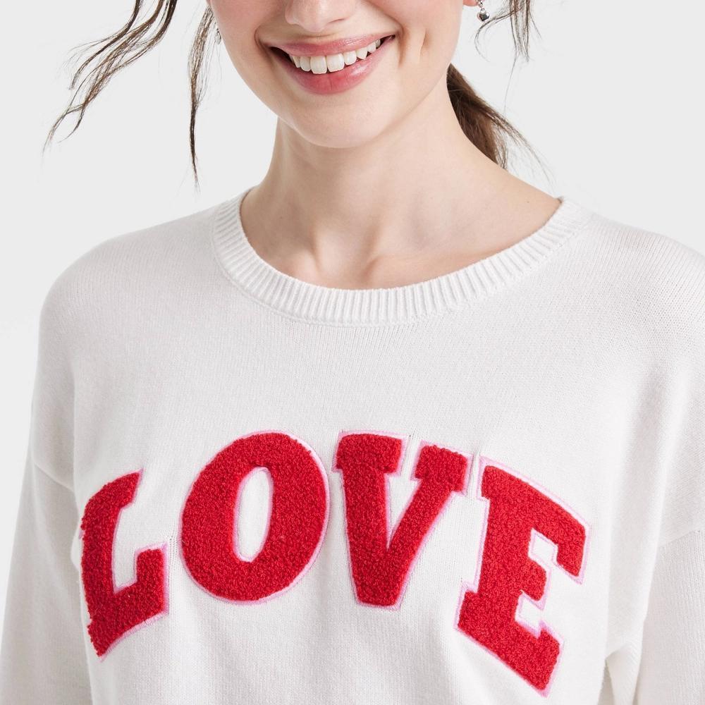 Women's Valentine's Day Love Graphic Sweater - White Product Image