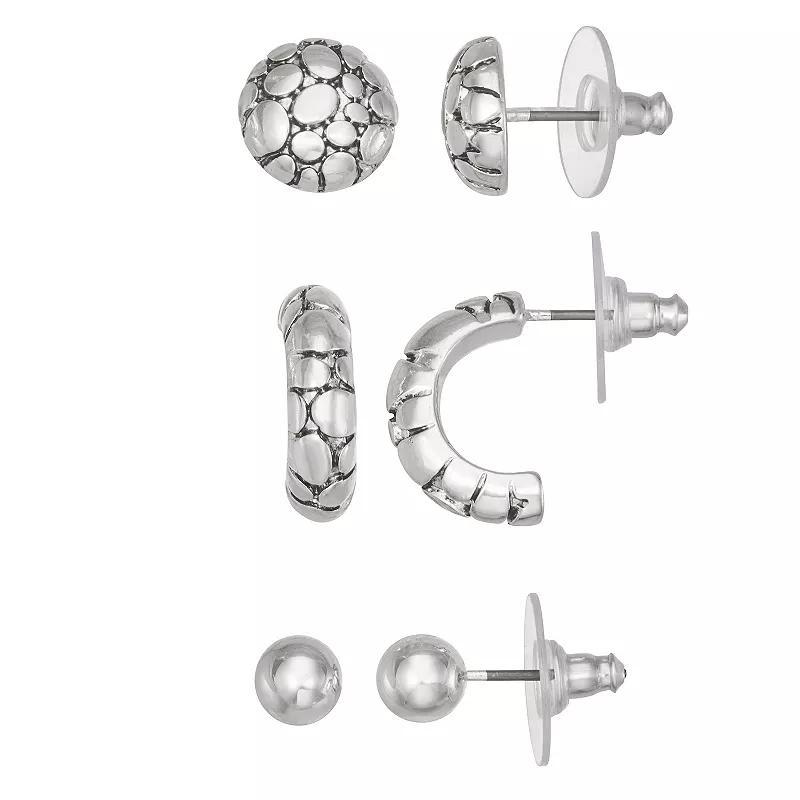 Napier 3-Piece Silver Tone Hoop Earring Set, Womens Product Image