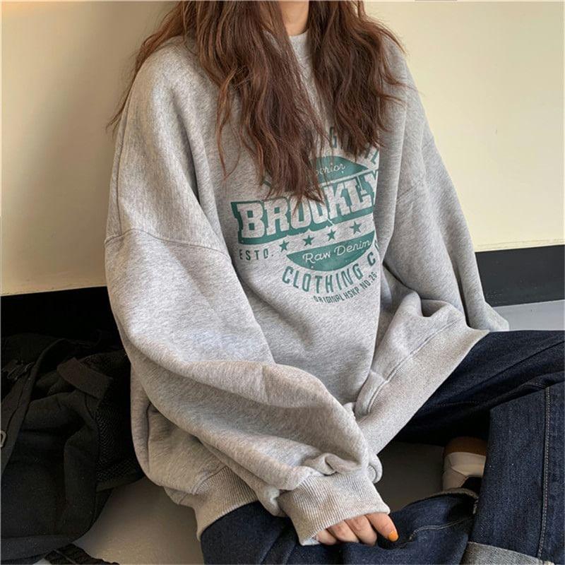 Round Neck Lettering Oversized Pullover Product Image