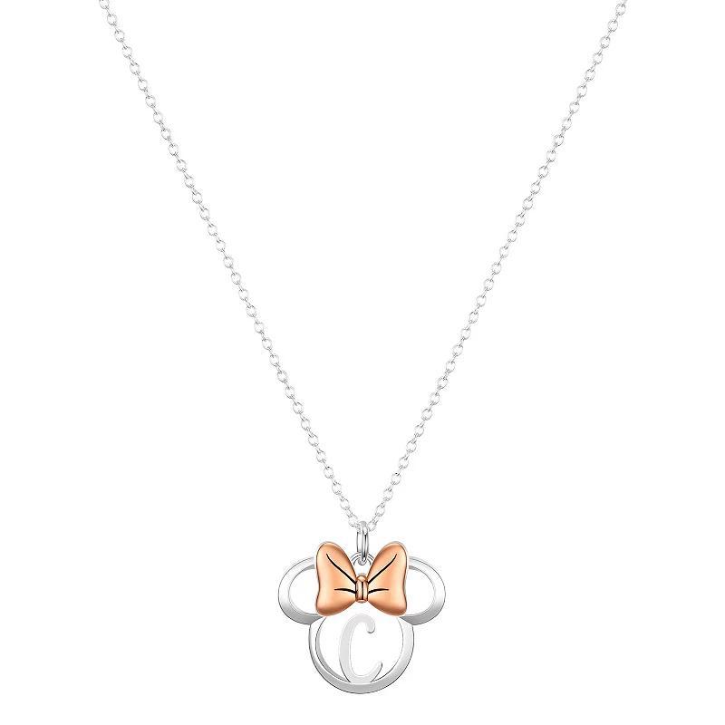 Disneys Minnie Mouse Fine Silver Plated Initial Pendant Necklace, Womens Product Image