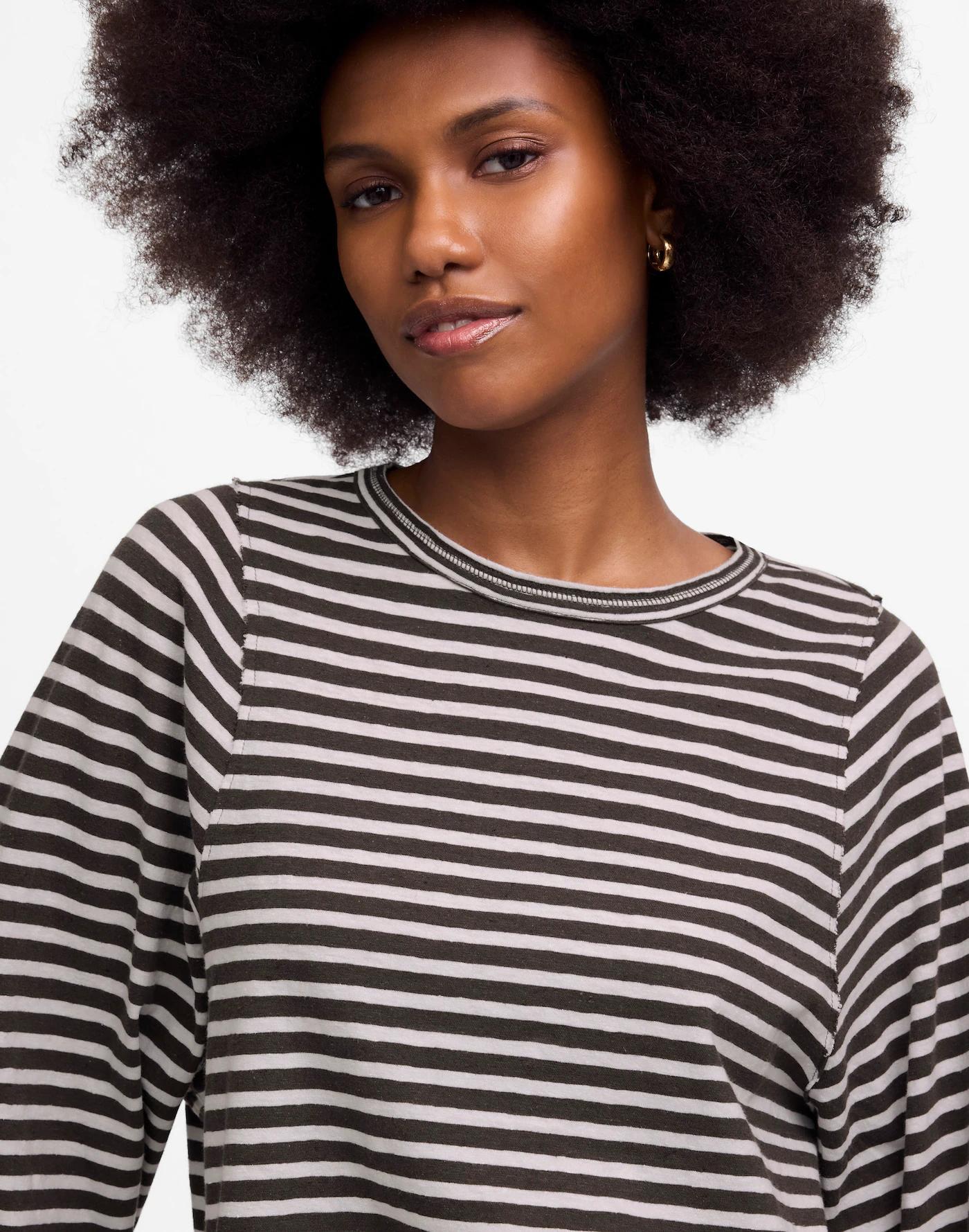Long Balloon-Sleeve Crewneck Tee in Stripe Product Image