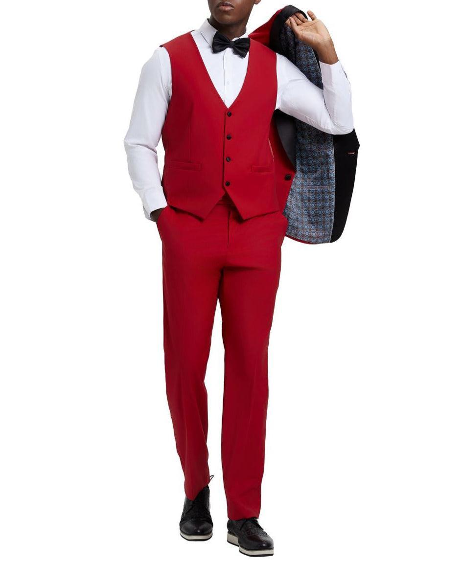 Stacy Adams - Red 3 Piece Hybrid Fit Tuxedo Satin Shawl Lapel Product Image