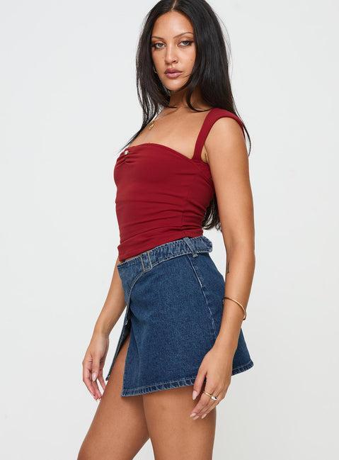Wait Up Denim Wrap Mini Skirt Mid Wash Product Image