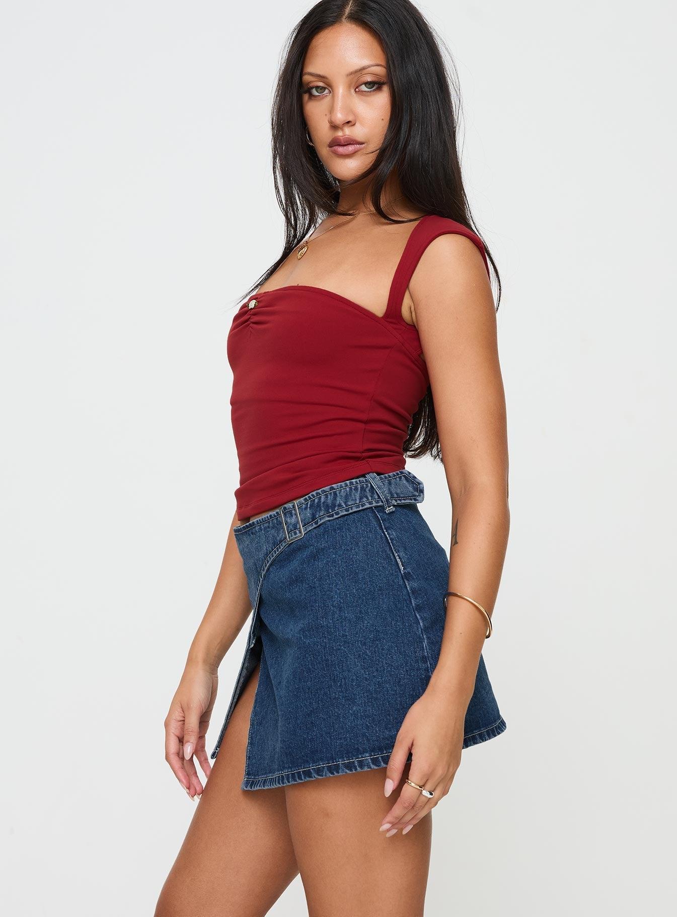 Wait Up Denim Wrap Mini Skirt Mid Wash Product Image