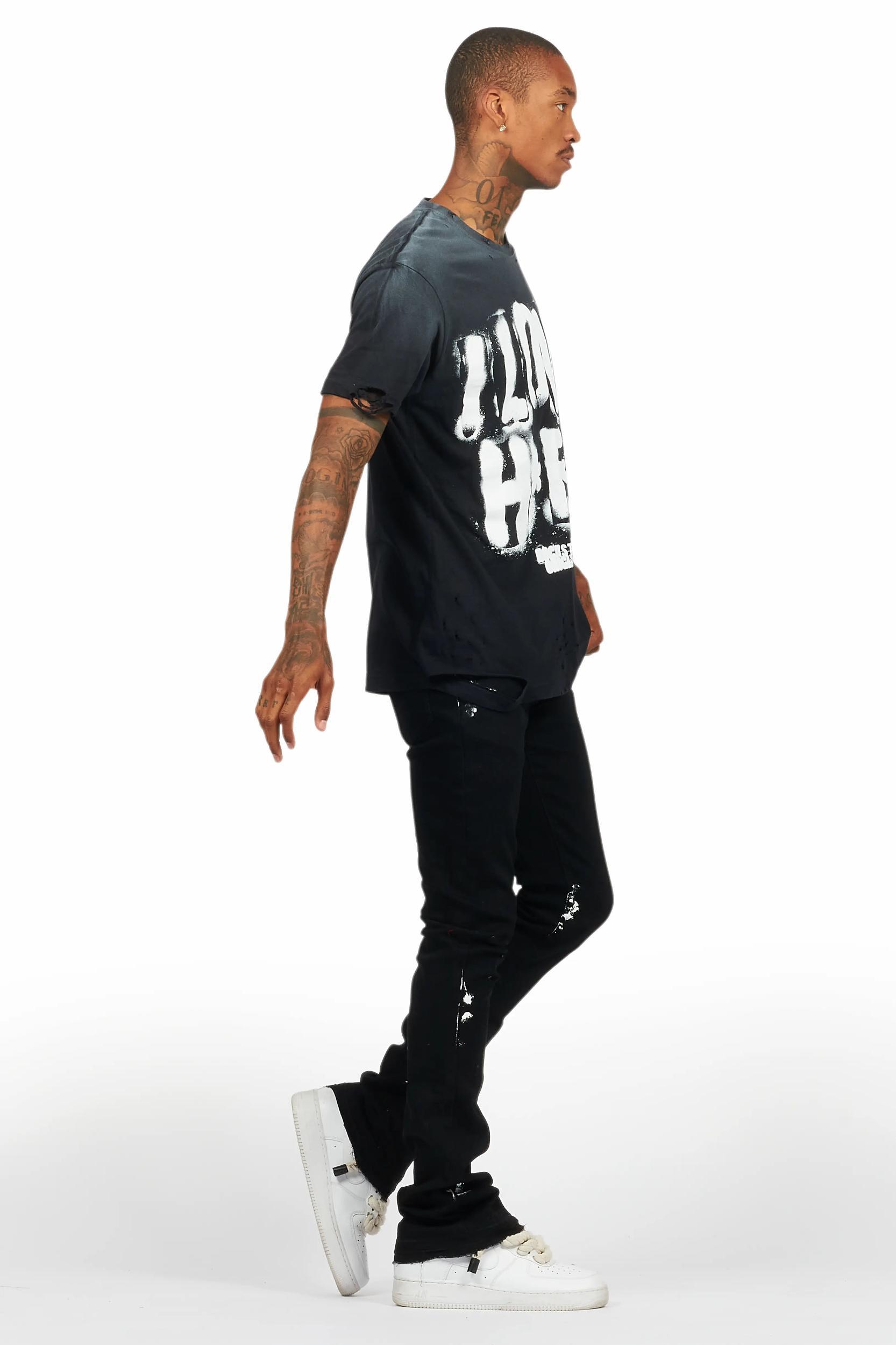 Banyan Black Graphic T-Shirt/Dag Stacked Flare Jean Set Male Product Image