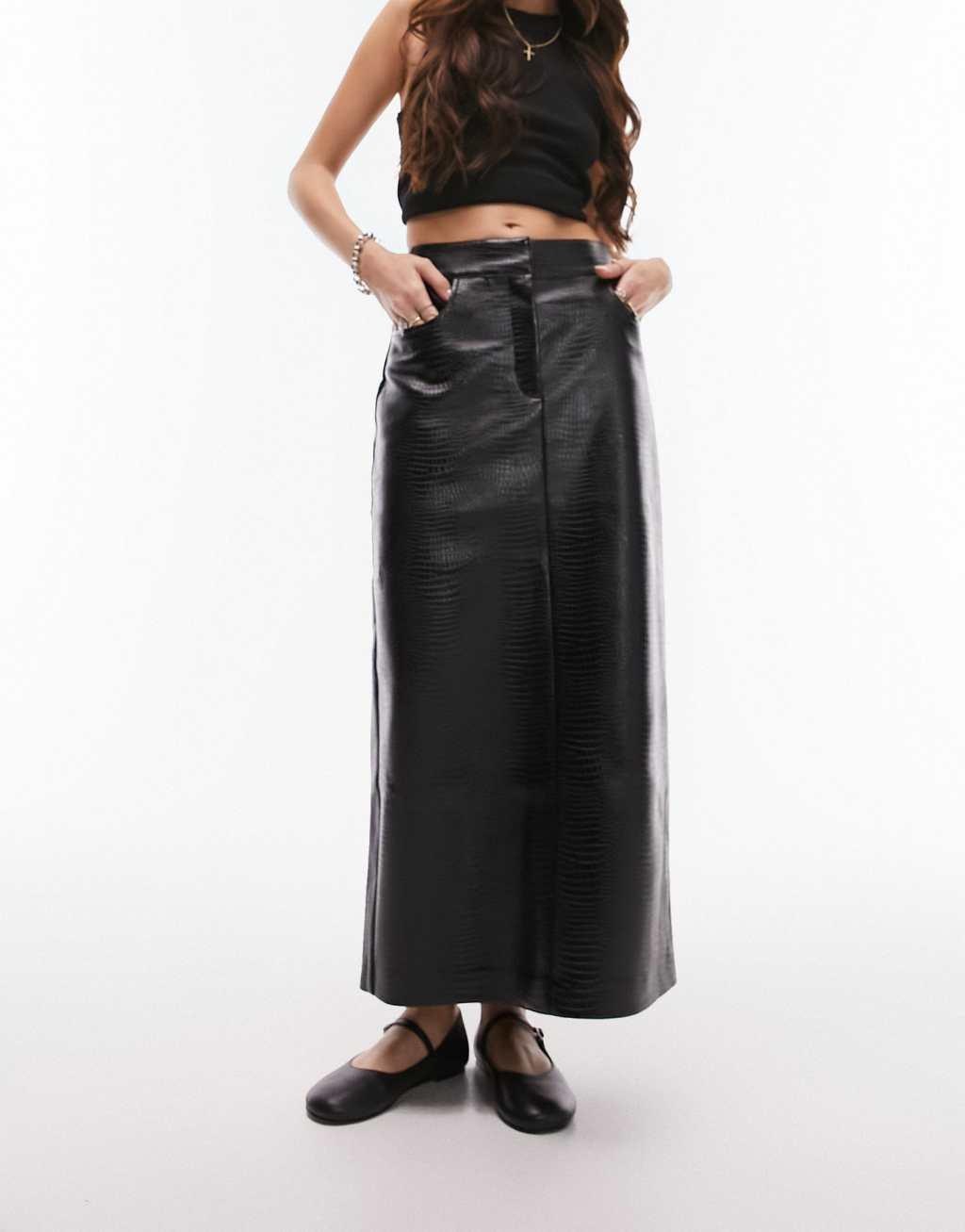 Topshop leather look midi skirt Product Image