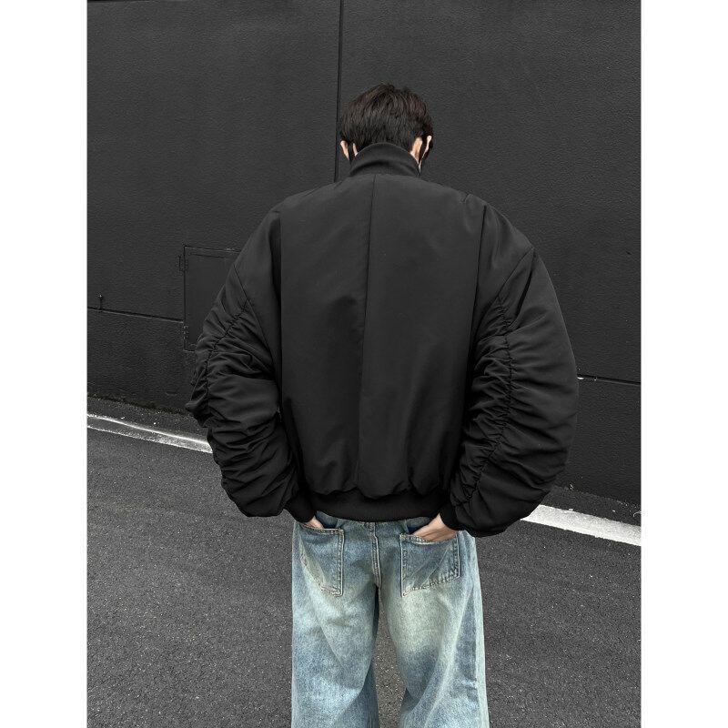 Stand Collar Plain Zip-Up Bomber Jacket Product Image