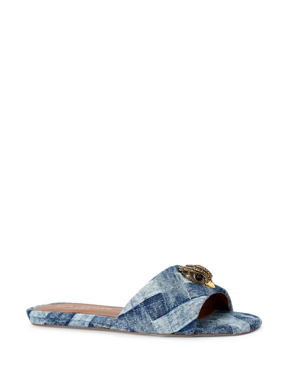 KURT GEIGER Women's Kensington Square Toe Crystal Eagle Head Blue Slide Sandals In Denim Product Image