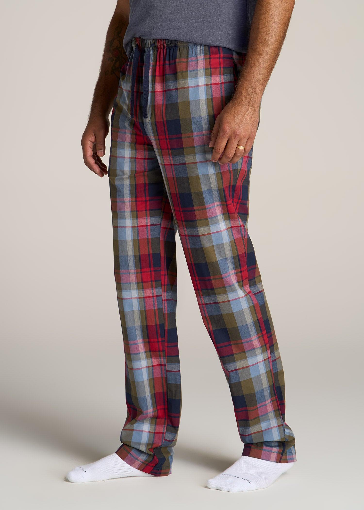 Woven Pajama Pants for Tall Men in Blue & Green Plaid Product Image