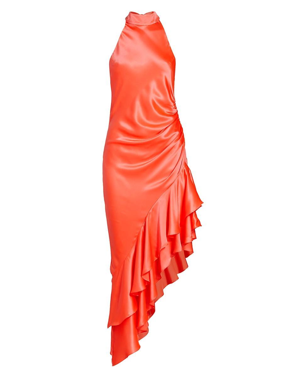 Womens Shaena Silk Asymmetric Ruffled Midi-Dress Product Image