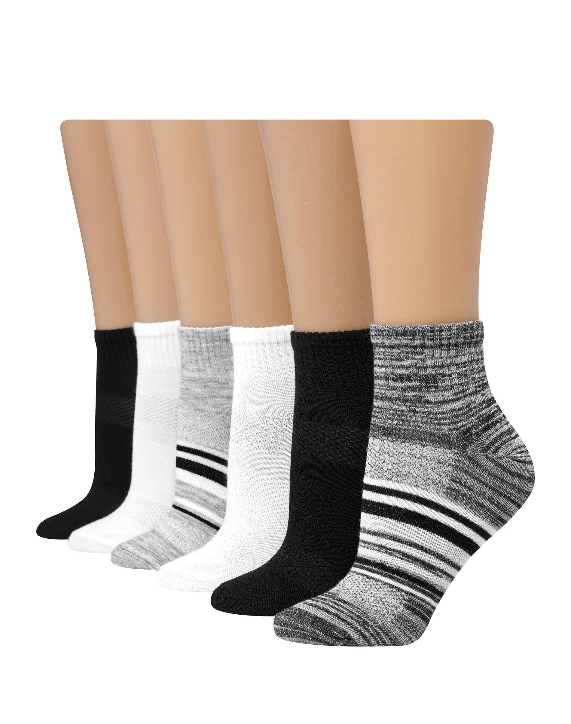 Hanes X-Temp Womens Ankle Socks, Extended Sizes, 6-Pairs Gray/Black 8-12 Product Image