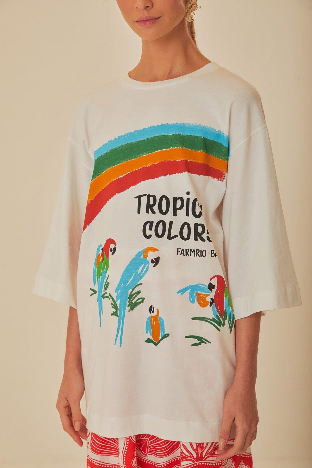 White Tropical Colors Organic Cotton Oversized T-Shirt Product Image