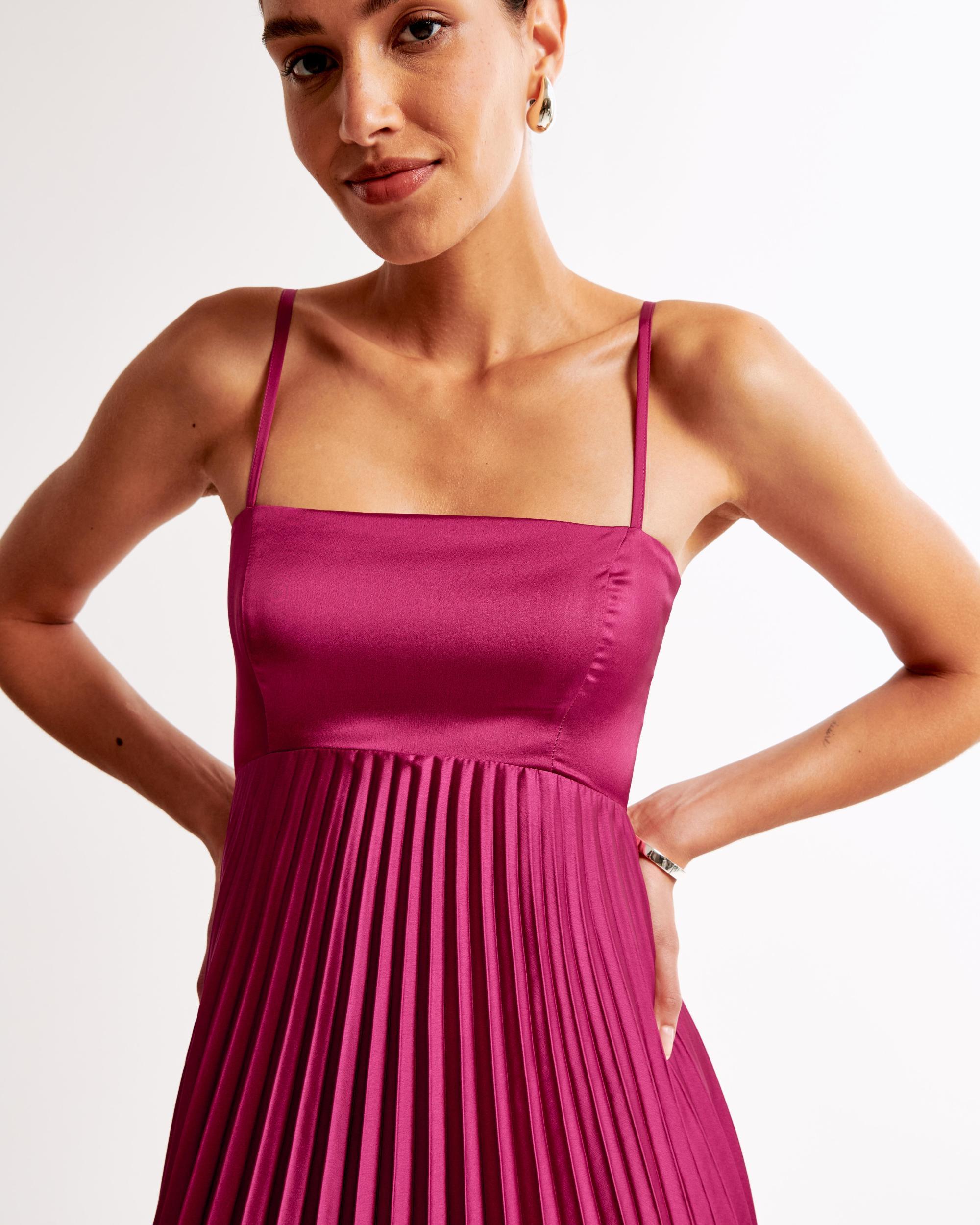 The A&F Giselle Clasp-Back Pleated Midi Dress Product Image