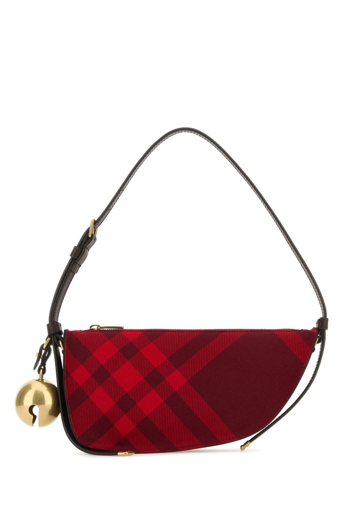 BURBERRY Leather Shield Shoulder Bag With Bell Pendant In Red Product Image