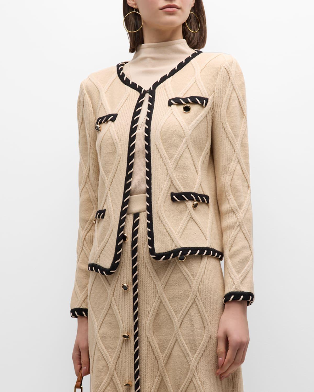 Womens Knit Contrast-Trim Jacket Product Image