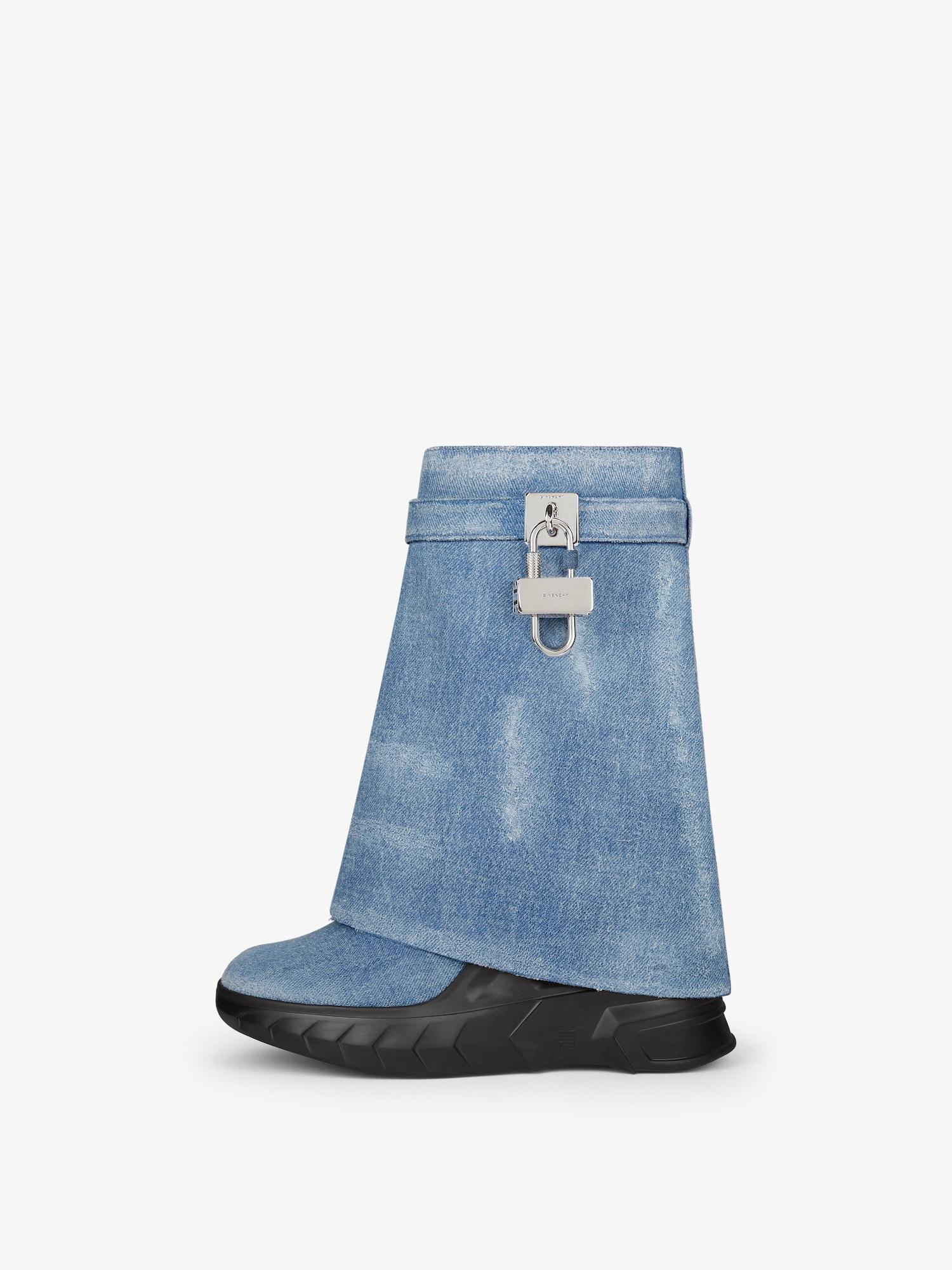 Shark Lock Biker ankle boots in denim Product Image