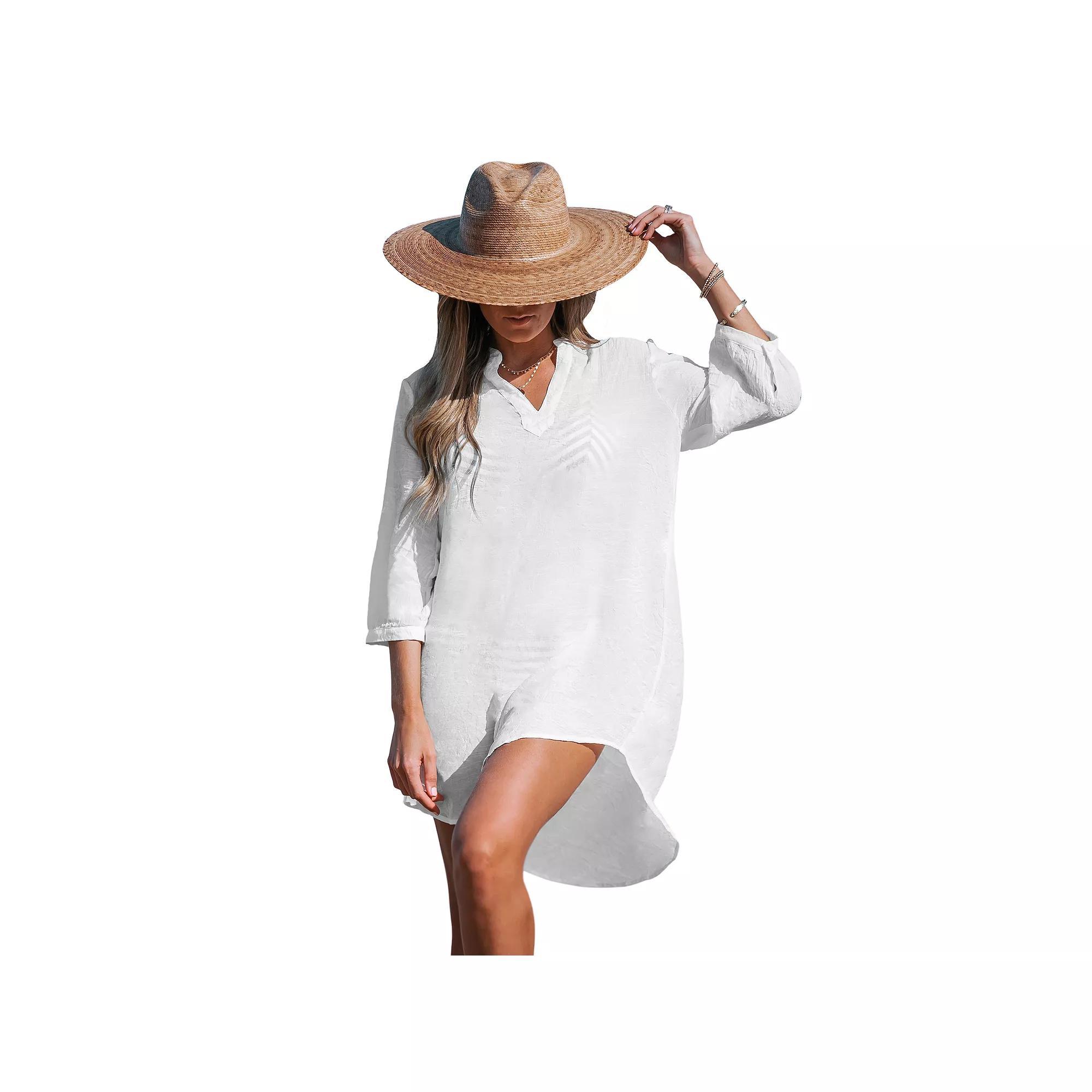Women's Cupshe V-Neck Cover-Up Shirt Dress, Size: Large, White Product Image