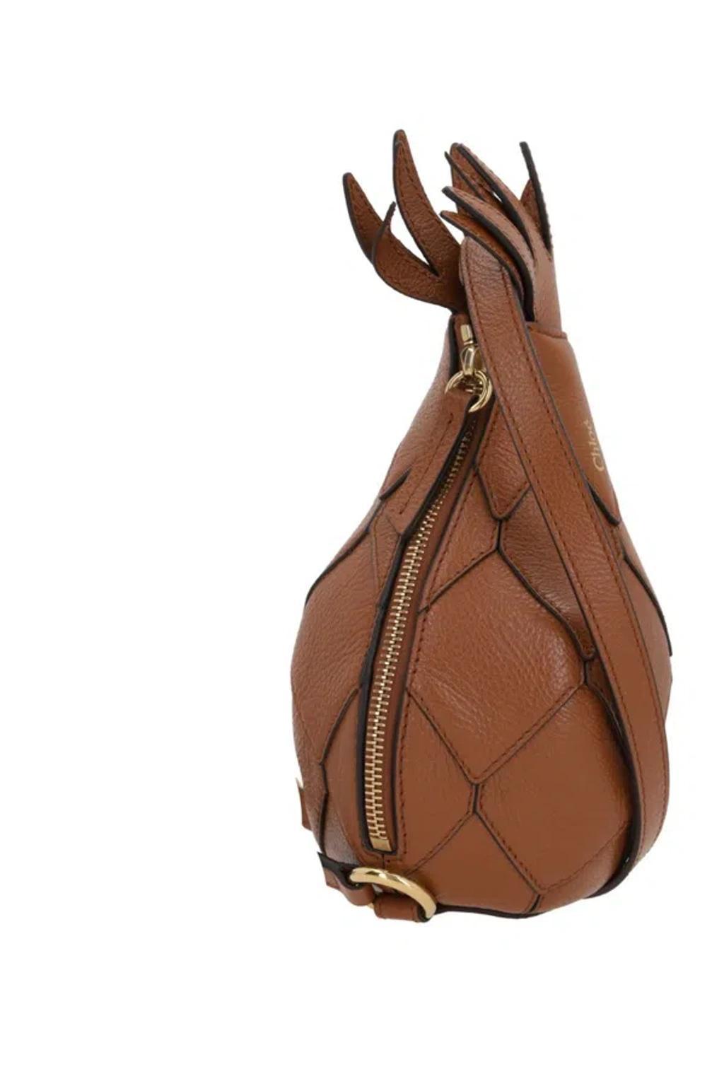 CHLOÉ Caramel Leather Ananas Shoulder Bag In Bronze Product Image