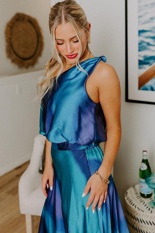 Moonlit Lagoon Satin Top in Blue Product Image