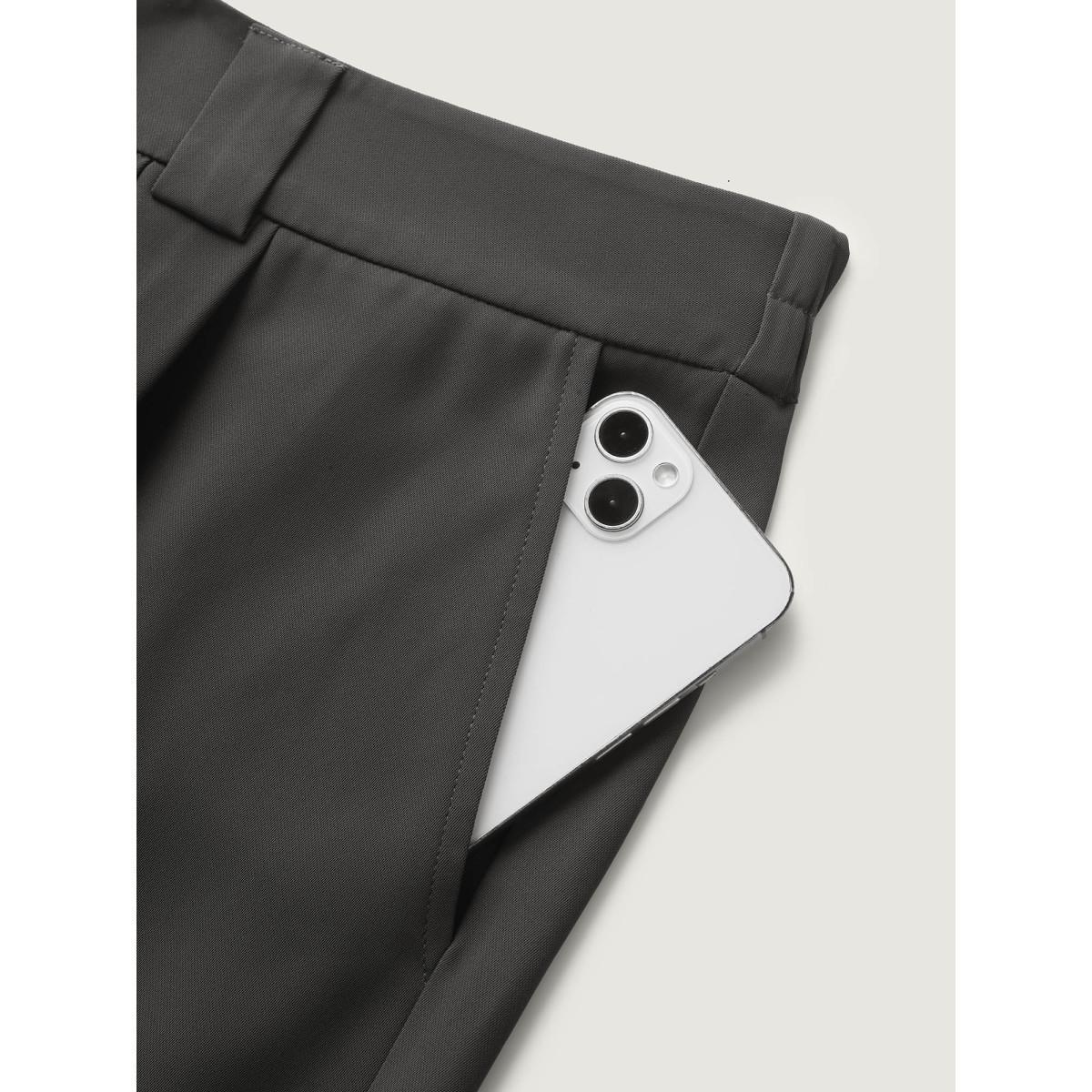 Plus Size Stretchy Waist Pleated Wide-Leg Pants Women DimGray Office Loose Mid Rise Office Pants BloomChic 14-16/1X Product Image