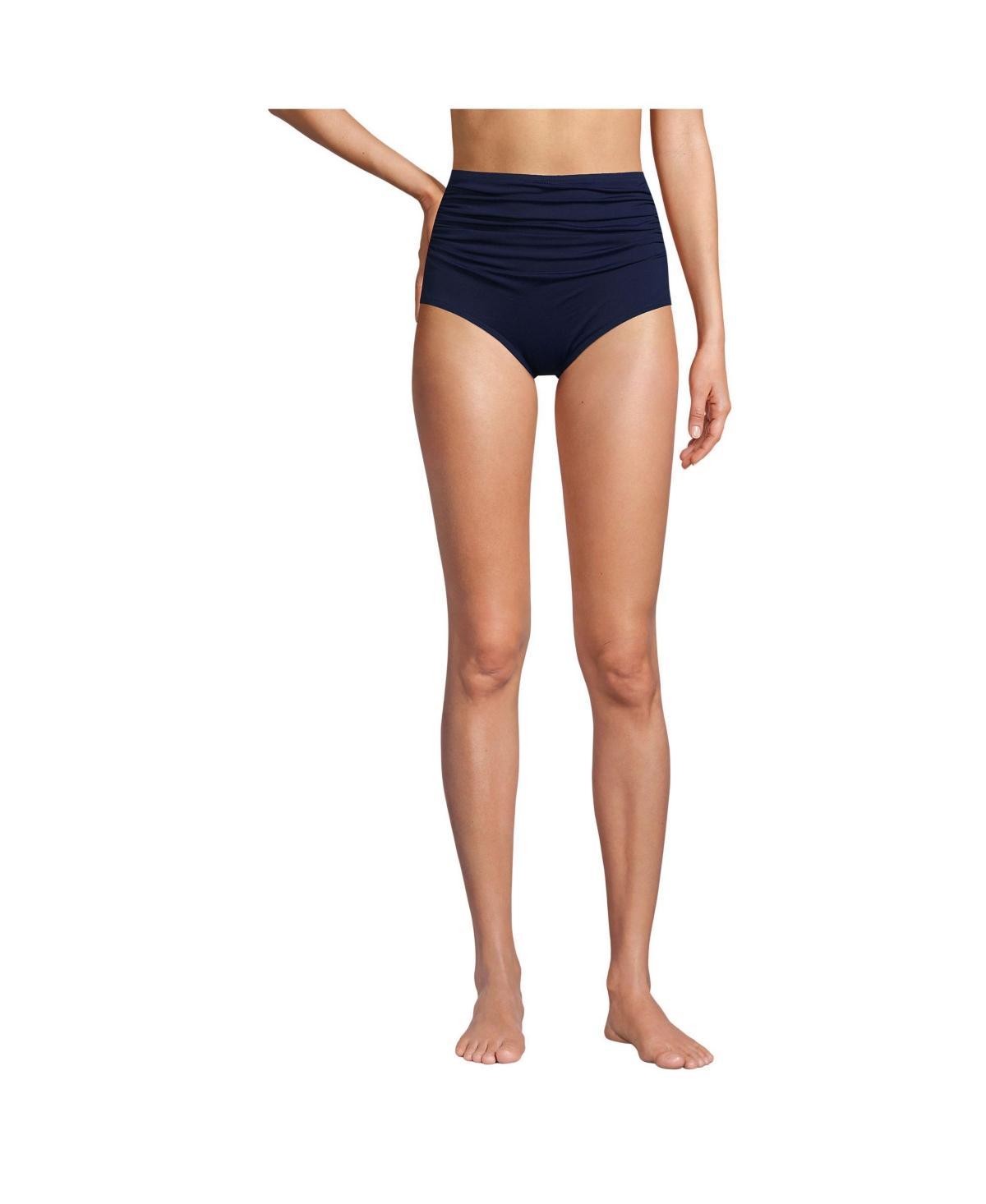 Womens Lands End Ruched Retro High Waisted Bikini Bottoms Deep Blue Product Image