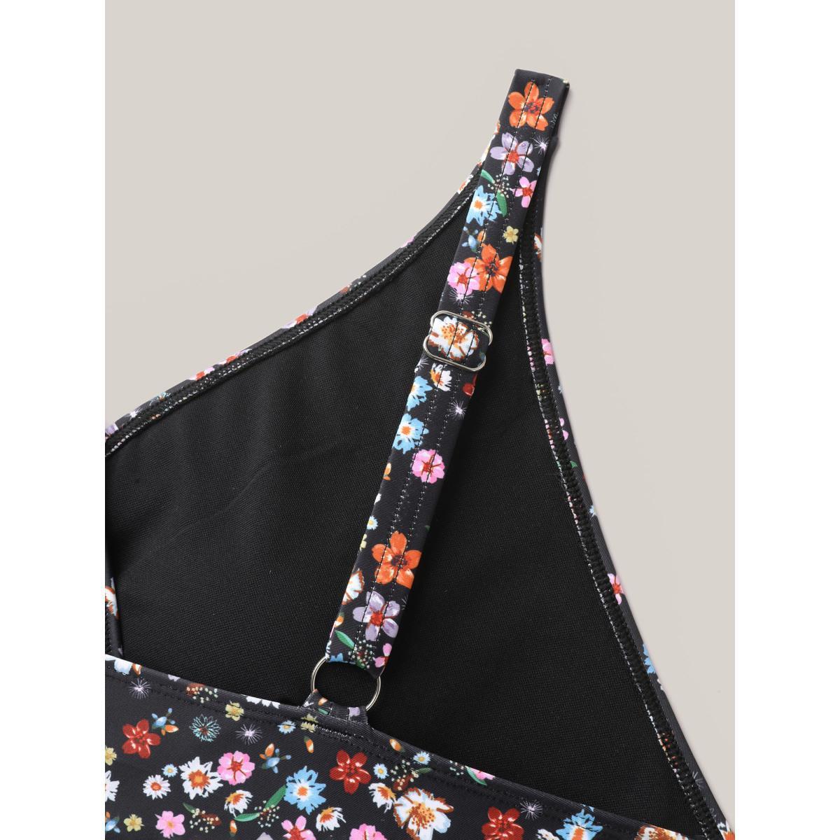 Plus Size Floral Tied Waist Defining One-Piece Swimsuit Women's Swimwear Black Resort Tie knot Curve Bathing Suits High stretch One Pieces BloomChic 12/L Product Image