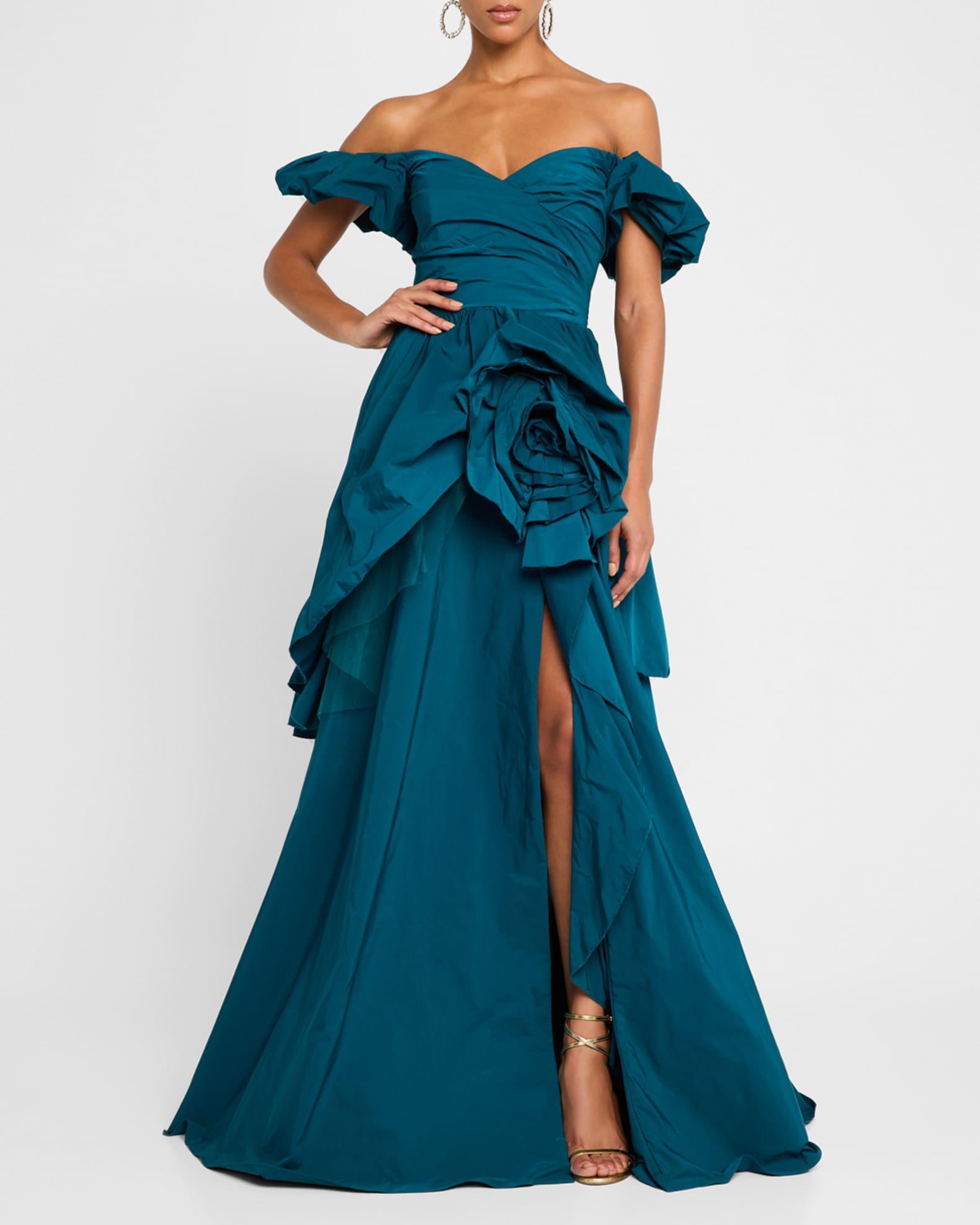 Off-Shoulder Ruffle Taffeta Gown Product Image