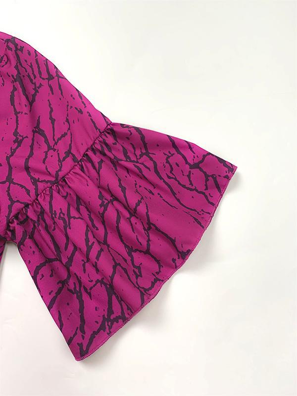 Flared Sleeves Half Sleeves Asymmetric Layered Pleated Printed Ruffle Trim Round-Neck Maxi Dresses Product Image