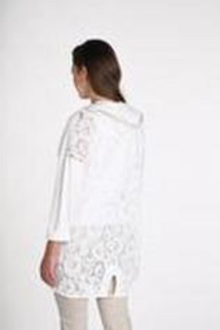 White Knit Cardigan with Lace and Gold Trim Product Image