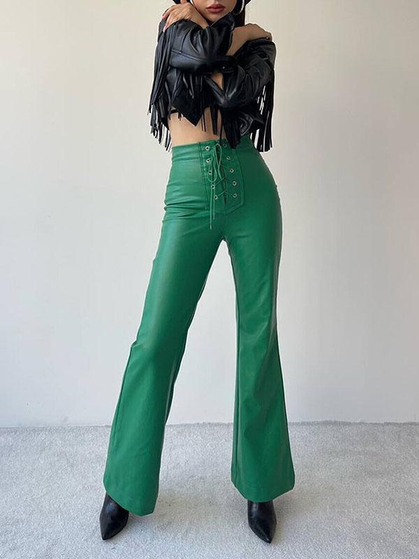 Flared Pants Bandage Solid Color Pants Trousers Product Image
