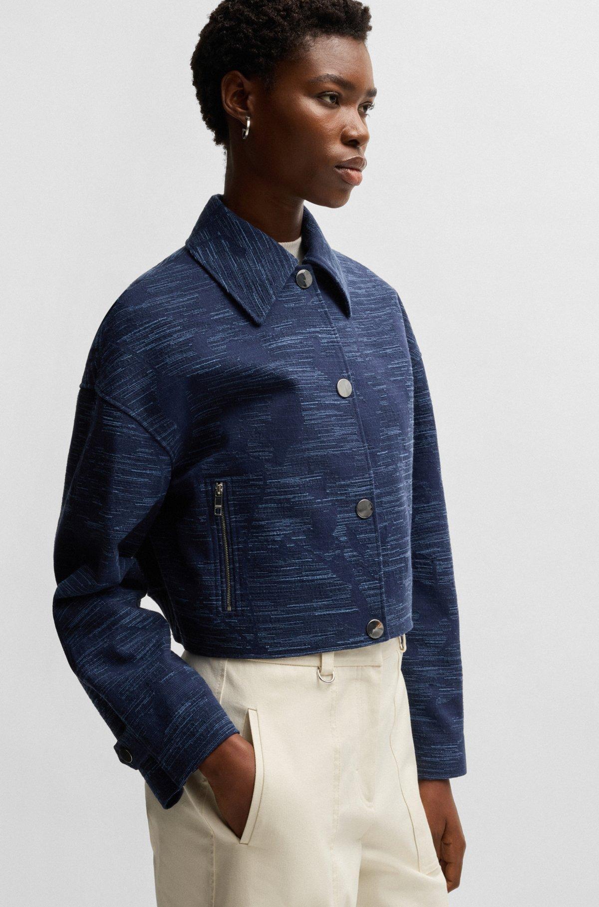 BOSS - Relaxed-fit blazer with floral structure - Dark Blue Product Image