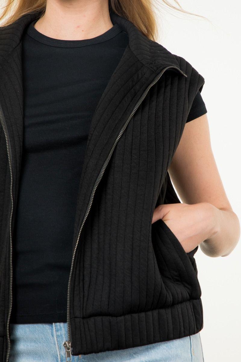 Striped Textured Zip Up Vest Product Image