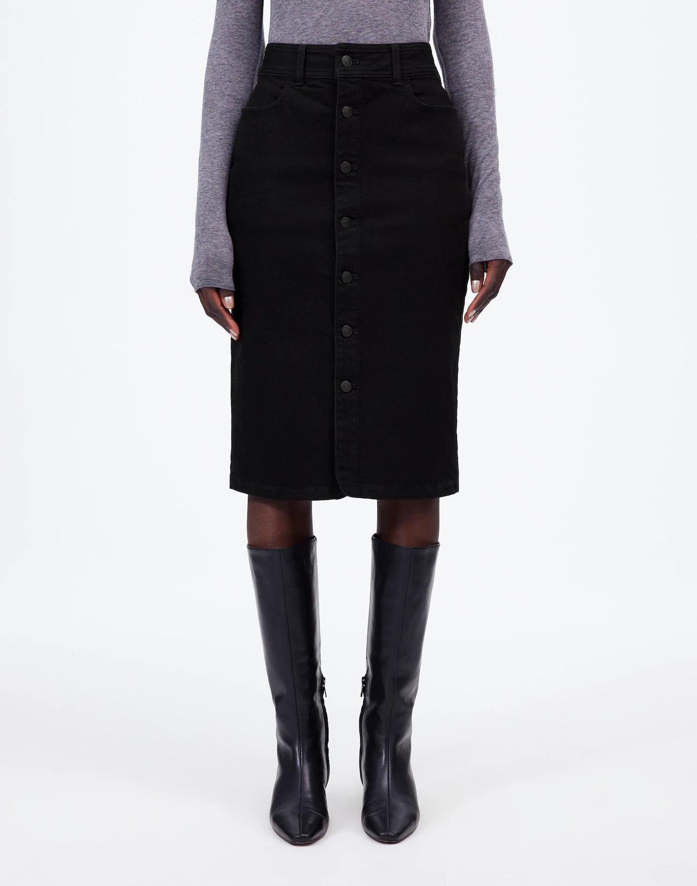 Denim Button-Front Midi Skirt Product Image