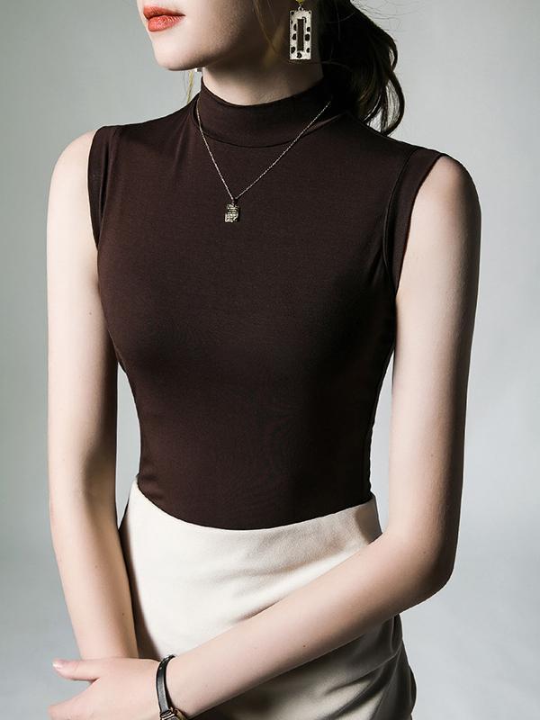 Skinny Sleeveless Solid Color Mock Neck Vest Top Product Image