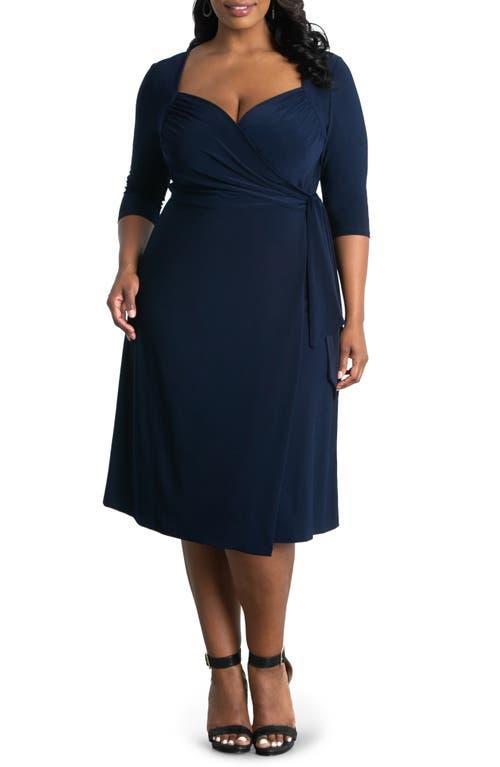 Kiyonna Plus Size Sweetheart Knit Wrap Dress with 3/4 Sleeves Product Image