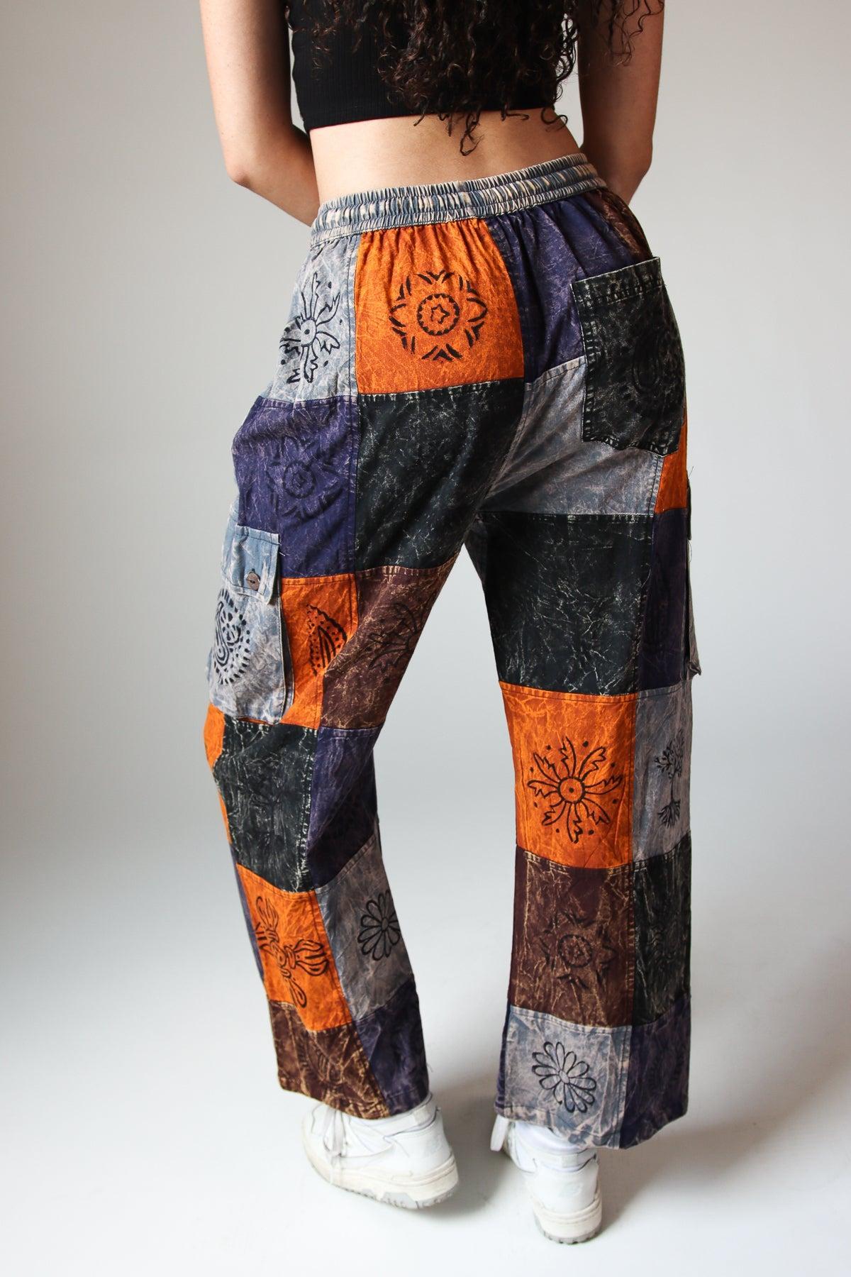 Printed Color Block Patchwork Cargo Pants Product Image