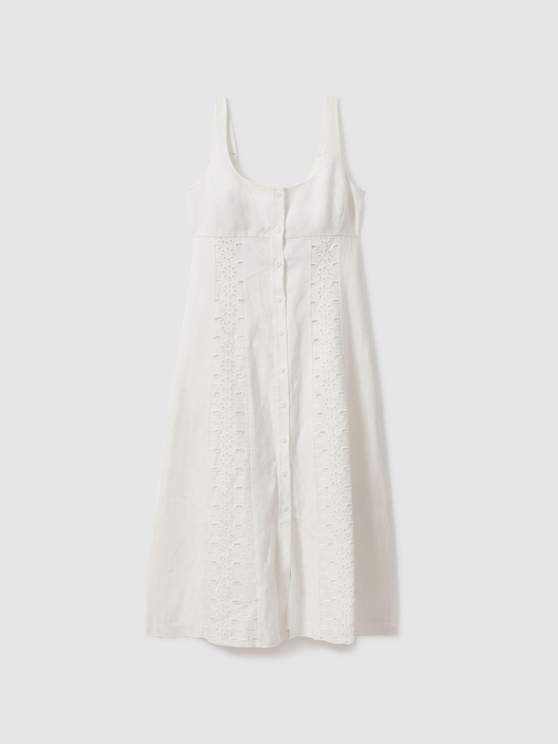 Linen Broderie Midi Dress in Ivory Product Image