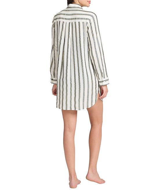 Tommy Bahama Shimmer Stripe Collared Long Sleeve Button Front Swim Cover-Up Shirt Dress Product Image