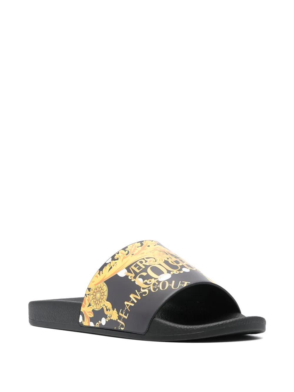 VERSACE JEANS COUTURE Logo-print Open-toe Slides In Black Product Image