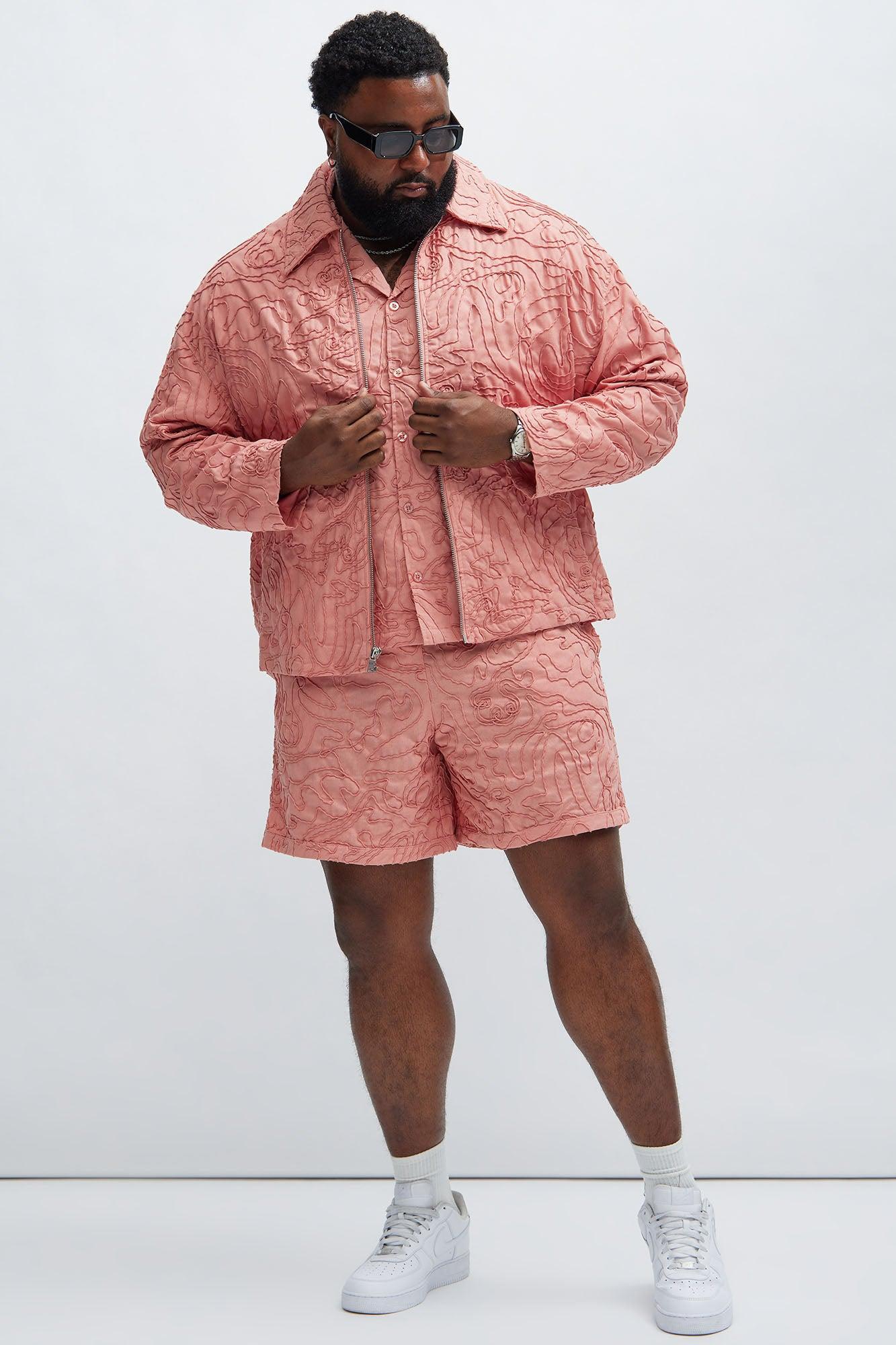 Swirl Jacquard Linen Boxy Jacket - Pink Product Image