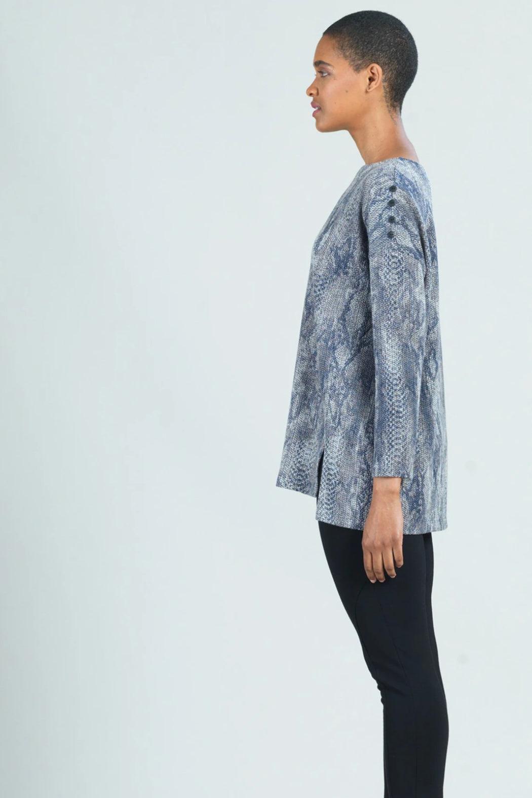 Waffle Knit Python Stitch Button Shoulder Sweater Tunic Product Image