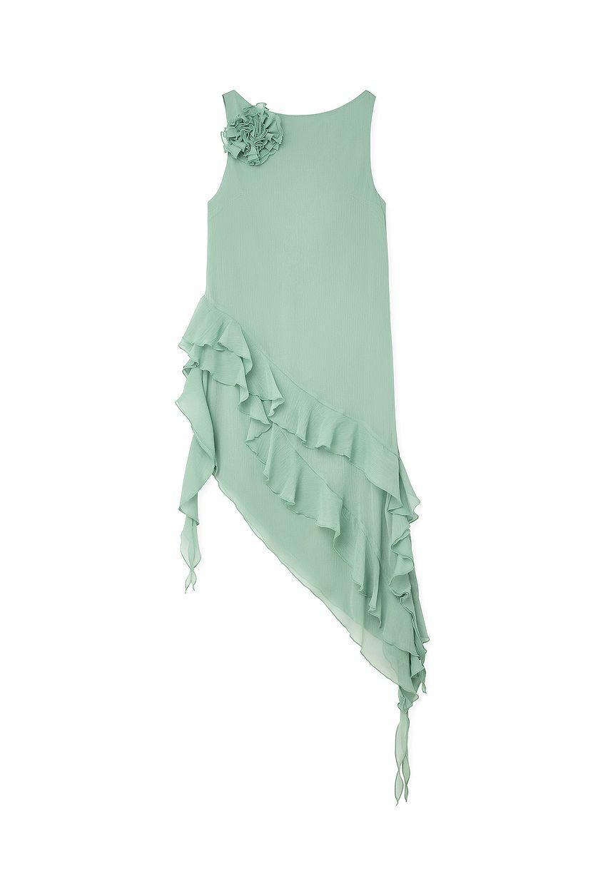 Chiffon Ruffle Detail Asymmetric Midi Dress Product Image