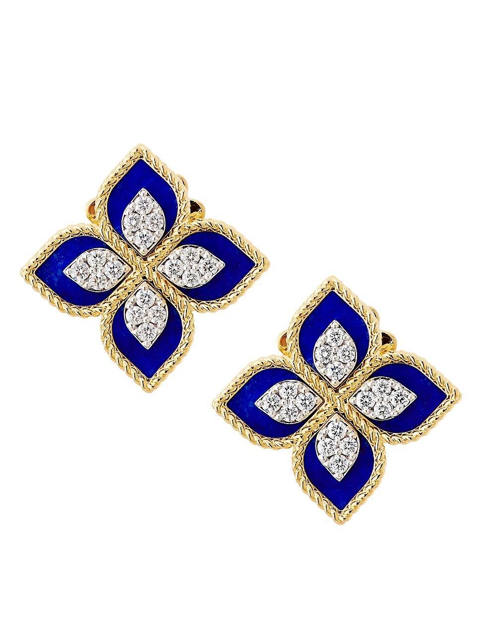 Womens Venetian Princess 18K Yellow Gold, Lapis Lazuli & 0.35 TCW Diamond Stud Earrings Product Image