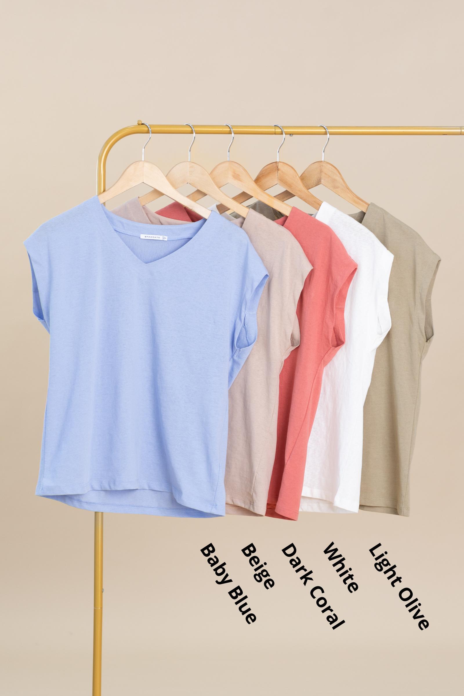 V-Neck Cap Sleeve Solid Linen Feel Top Product Image