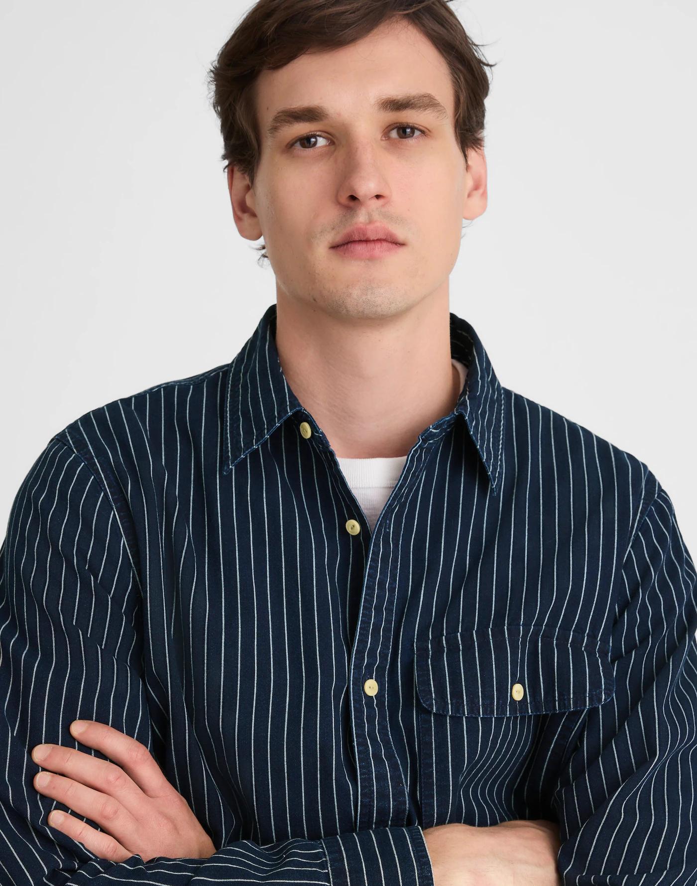 Indigo-Dyed Stripe Work Shirt Product Image